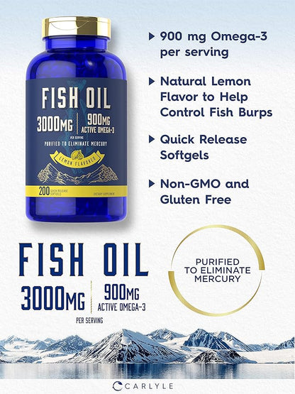 Carlyle Fish Oil 3000mg 900mg Omega 3 | 200 Softgels