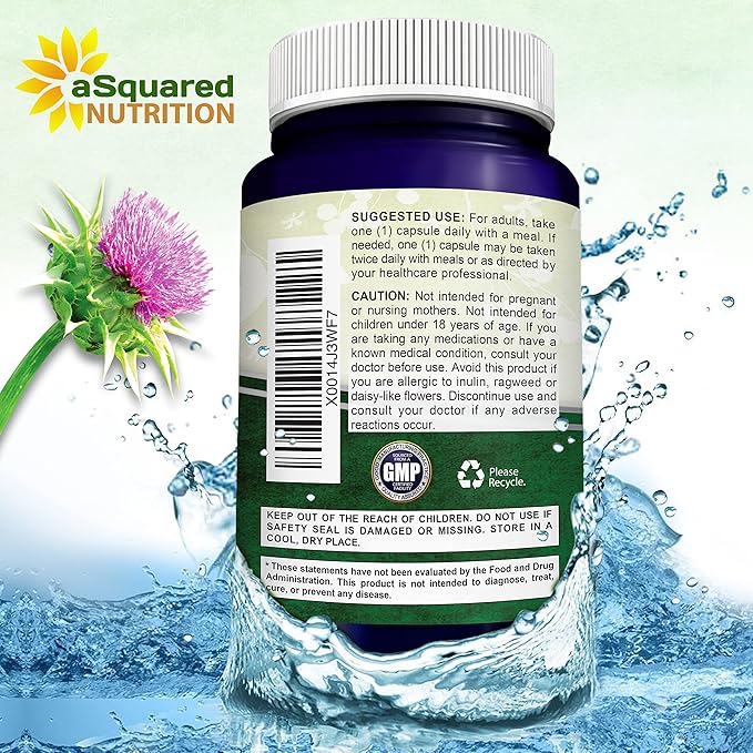 aSquared Nutrition Milk Thistle Supplement 1000mg-200 4X Concentrated 4:1 Milk 1000 mg