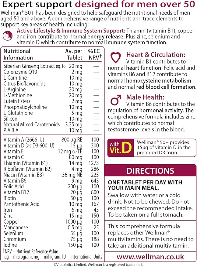 Wellman Vitabiotics 50+ Advanced Vitamin and 30 Tablets