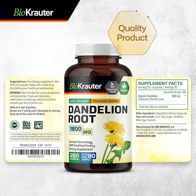 Dandelion Root Capsules 1800 mg