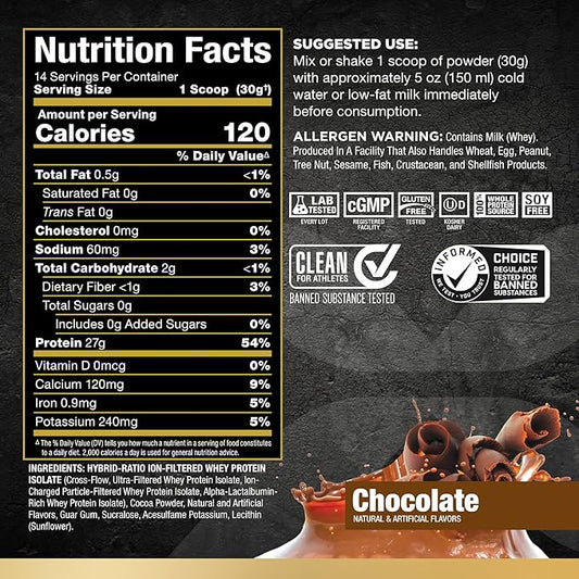 ALLMAX ISOFLEX Whey Protein Isolate, Chocolate - 1 lb - 27 Grams of Protein Per Scoop - Zero Fat & Sugar - 99% Lactose Free - Gluten Free & Soy Free - Approx. 15 Servings