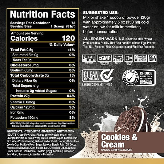 ALLMAX Nutrition - ISOFLEX Whey Protein Powder, Whey Protein Isolate, 27g Protein, Cookies & Cream, 5 Pound