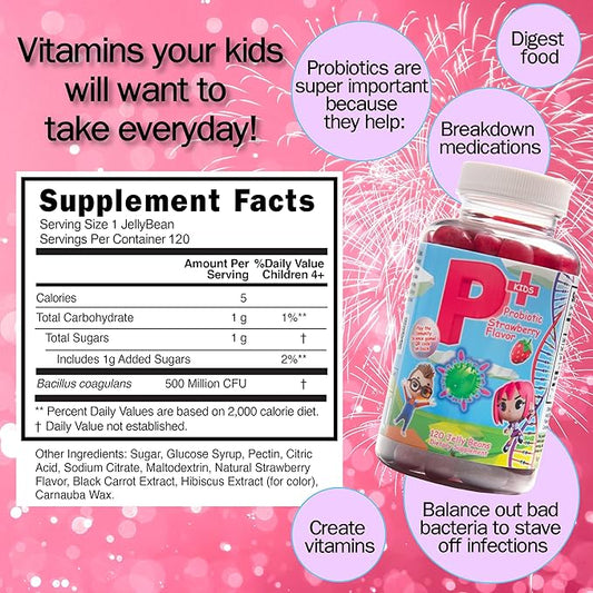 Kids Probiotic Jellybeans – Bacillus Coagulans – Natural Strawberry Flavor – Non-GMO – Gluten Free – Vegan Friendly
