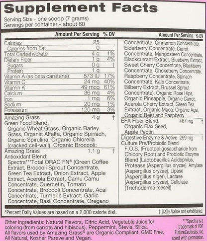 Amazing Grass Greens Superfood Antioxidant: Greens Powder with Organic Spirulina, Beet Root Powder, Elderberry & Probiotics, Sweet Berry, 60 Servings (Packaging May Vary)