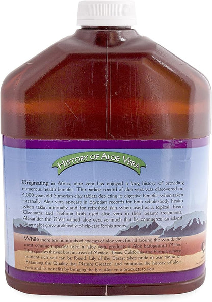 Lily of the Desert Aloe Vera Juice - Organic, Preservative-Free Inner Fillet Aloe Vera Drink with Natural Digestive Enzymes for Gut Health, Stomach Relief, Wellness, Glowing Skin, 128 Fl Oz
