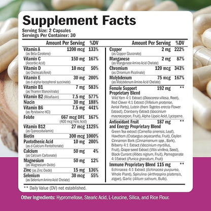 Multivitamin for Women - Daily Womens Multivitamin & Multimineral with Vitamin A, C, D, E, B12, Zinc and More Vitamins for Women - Womens Vitamins for Energy, Focus, and Womens Health. 60 Capsules