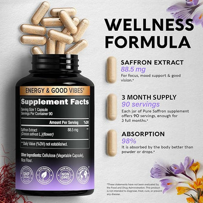 Natural Saffron Supplements 88.5 mg 90 Powder 3 Month
