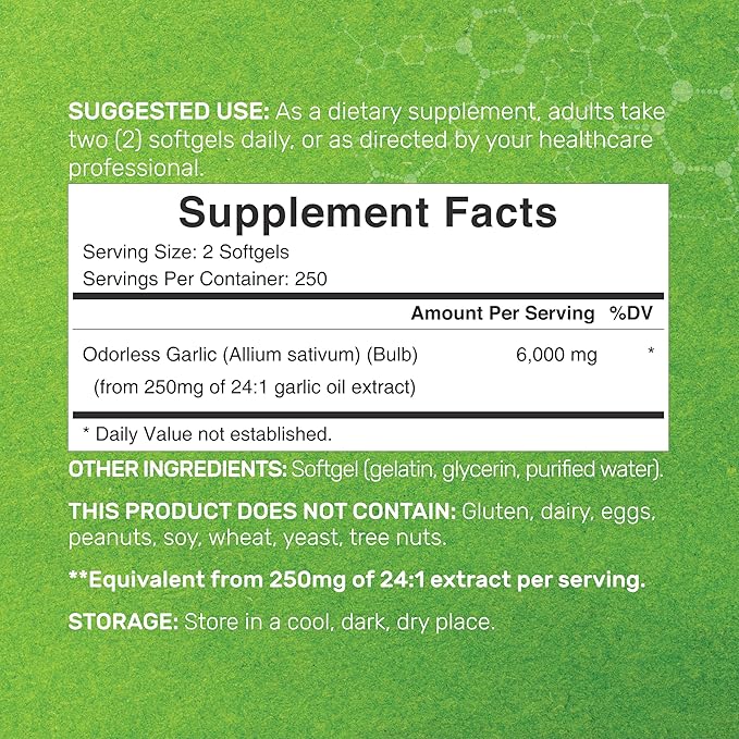 DEAL SUPPLEMENT Odorless Aged Garlic Pills, 6,000mg Per 500 Softgels 24:1 Garlic