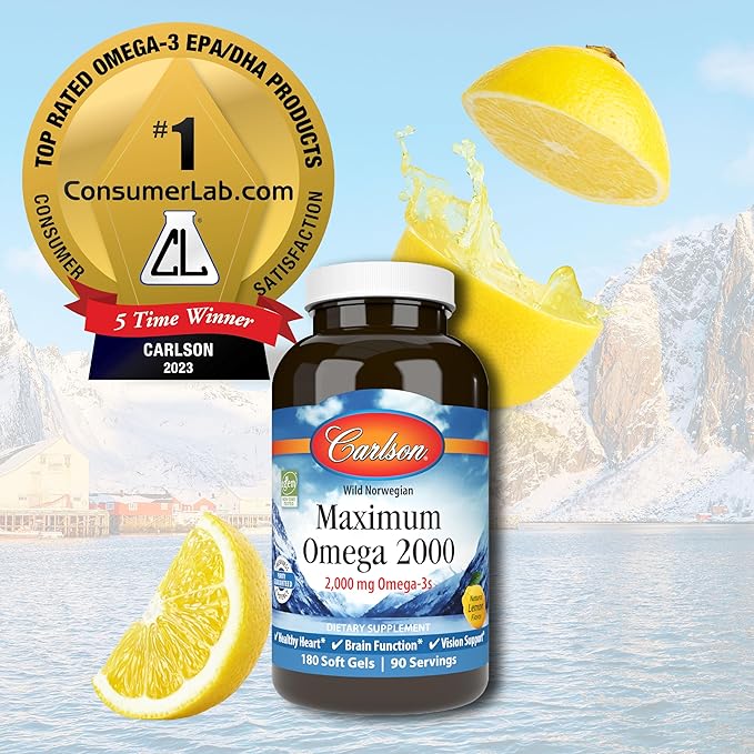 Carlson - Maximum Omega 2000, 2000 Omega-3 Fatty 180 Softgels