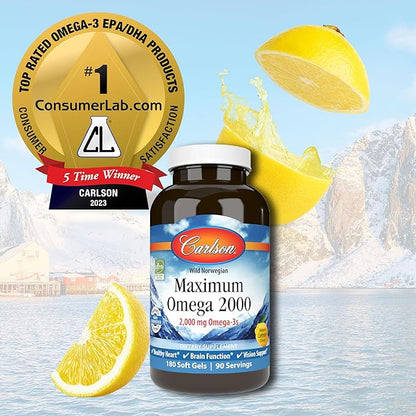 Carlson - Maximum Omega 2000, 2000 Omega-3 Fatty 180 Softgels