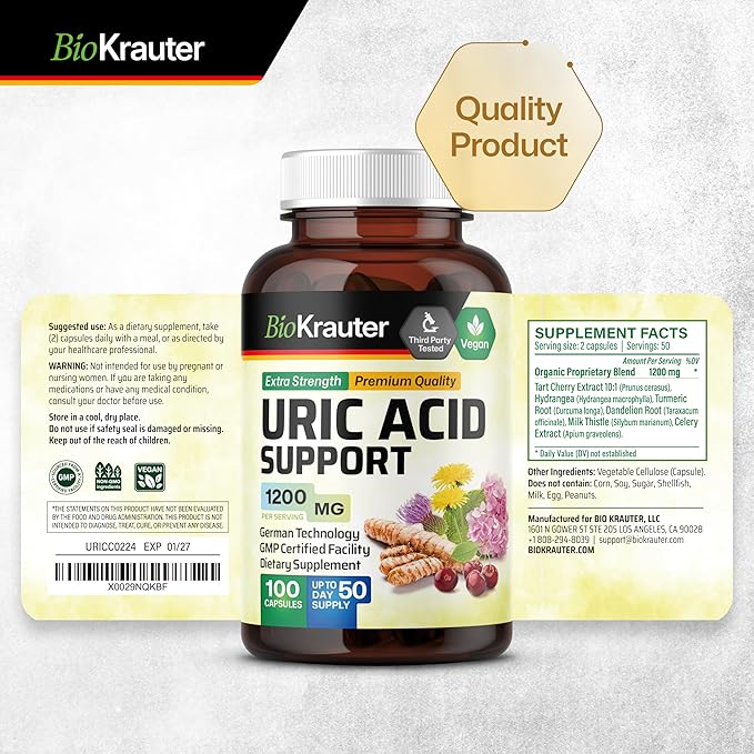 Uric Acid Support Capsules 10:1 Extract 100 Vegan