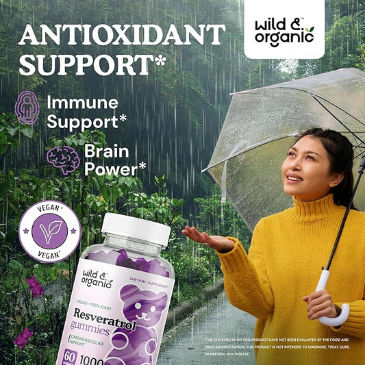 Wild & Organic Resveratrol Gummies 1000mg Organic 60 Antioxidant