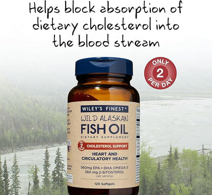 Wiley's Finest Wild Alaskan Fish Oil 560mg Omega-3s Omega-3s - 120 Softgels (60 Servings)