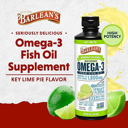Barlean's Key Lime Pie High Potency 3 Fish 1500mg of 16 oz
