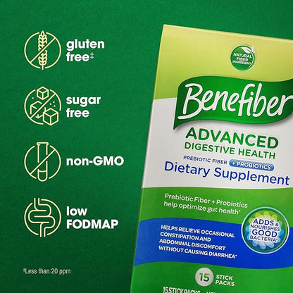 Benefiber Advanced Digestive Health Prebiotic Fiber 15 Sticks (3.0 Ounces)