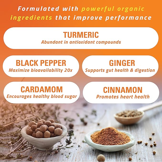 Turmaquik Organic Golden Milk Turmeric Powder Mix + Superfood Blend of Ginger, Black Pepper, Curcumin, Cinnamon, Cardamom - Non-GMO, Vegan, Keto, Ayurvedic