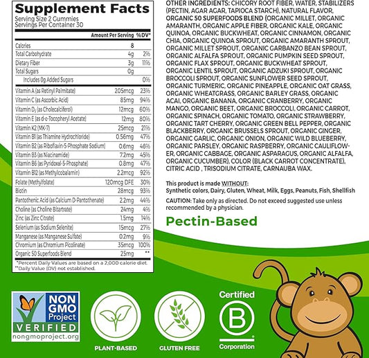 Orgain Kids Sugar Free Multivitamin Gummies, 50 Superfoods, 15 Vitamins 3g of 4+, 1 1 Month (60 Gummies)