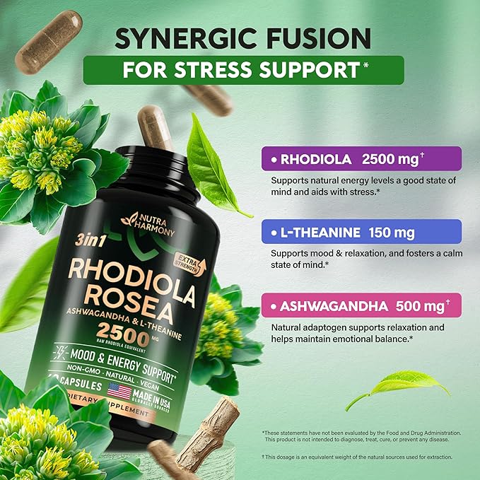 Rhodiola Rosea Supplement 2500mg 5:1 | 3% Salidroside 2 Month 60 Capsules