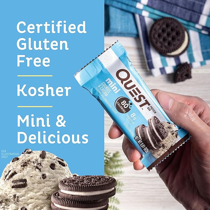 Quest Nutrition Mini Cookies & Cream Protein Bars, 8g Protein, 1g Sugar, 2g Net Carbs, Gluten Free, 14 Count