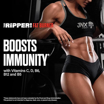 JNX SPORTS The Ripper! Shredding Thermogenic Fat Burner - Blood Orange 30 Servings | Advanced Fast Acting Thermogenic Pre-Workout, Appetite Suppressant, Extreme Energy for Men & Women