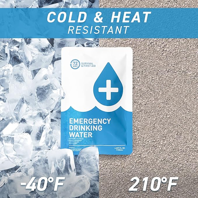 Made in USA - Anti Burst Emergency Water Rations Packets, Emergency Water Pouches, Water for Emergency, Survival Water Pouch, Emergency Water by 72 HRS (Pack of 12)