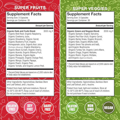 Organic Super Fruit & Veggies Supplement 23 Fruits 16 Vegetables (180 Count)