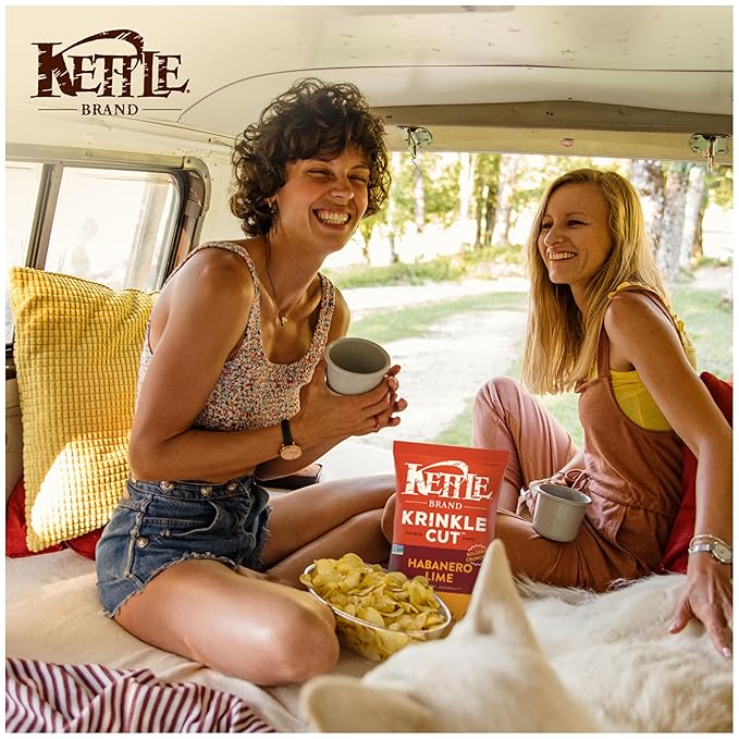 Kettle Brand Potato Chips, Krinkle Cut, Habanero Lime Kettle Chips, 7.5 Oz (Pack of 12)