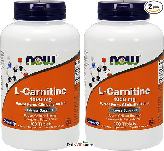 NOW Foods L- Carnitine Tartrate 1000mg, 100 Tablets (Pack of 2)