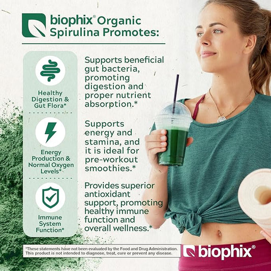 biophix Organic Spirulina Powder, 2.2 Lbs 100% Pure Spirulina Blue Green Algae Powder, Vegan, Non GMO, Non-Irradiated, USDA Certified, Best Protein Superfood