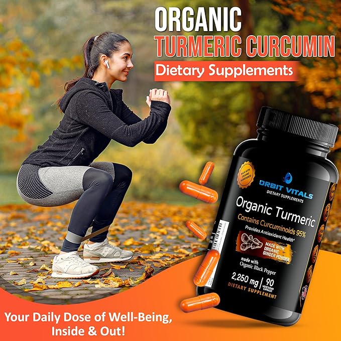 Organic Turmeric Curcumin with Black Pepper 2250mg, 95% 95% Standardized 90 Vegan