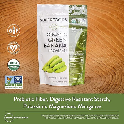 MRM Nutrition Organic Green Banana Powder | Superfoods | High-Fiber | Flour Alternative | Prebiotic Fiber | 40 Servings