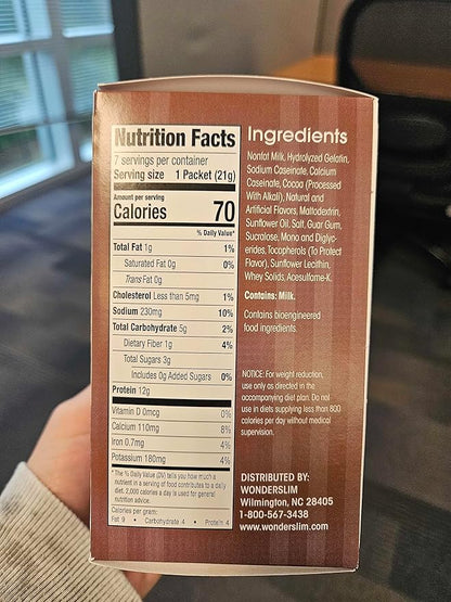 Wonderslim Protein Hot Chocolate, Hot Cocoa, Low Sugar, Low Carb, Keto Friendly & Gluten Free (7ct)