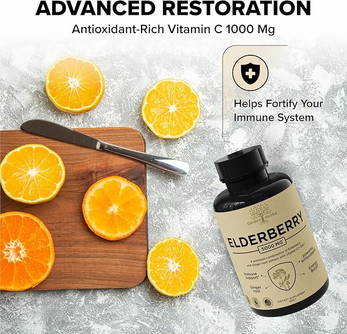 Elderberry with Vitamin C, Zinc, & Ginger – Potent Immune Booster 5000 Mg Elderberry, Zinc, & Vitamin C – Non-GMO Immunity Vitamins for Adults to Help You Feel Vibrant, 120 Caps