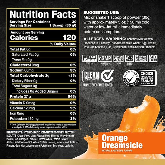 ALLMAX ISOFLEX Whey Protein Isolate, Orange Dreamsicle - 2 lb - 27 Grams of Protein Per Scoop - Zero Fat & Sugar - 99% Lactose Free - Gluten Free & Soy Free - Approx. 30 Servings