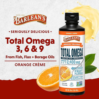 Barlean's Total Omega 3 Fish Oil 2,400 mg 3 6 6 9 9 EPA 16 oz
