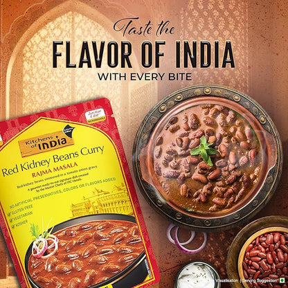 Kitchens of India Rajma Masala – Red Kidney Beans Curry, 10 Ounces (Pack of 3), Gourmet Ready to Eat Authentic Vegetarian Indian Food, Gluten-Free