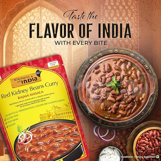 Kitchens of India Rajma Masala – Red Kidney Beans Curry, 10 Ounces (Pack of 3), Gourmet Ready to Eat Authentic Vegetarian Indian Food, Gluten-Free