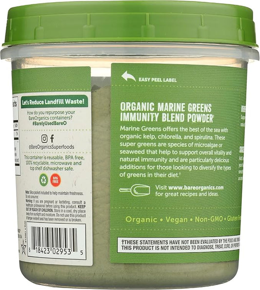 BareOrganics Marine Super Greens Powder | USDA Organic, Gluten-Free, Vegan, Non-GMO, BPA-Free | Kelp, Chlorella, Spirulina, 8oz