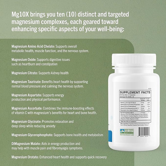 Mg10X Multi-System Magnesium | Supplement to Support Sleep - 60 Capsules | Enhanced Sleep, Immune System & Metabolic Support | Includes Magnesium Glycinate, Citrate and More