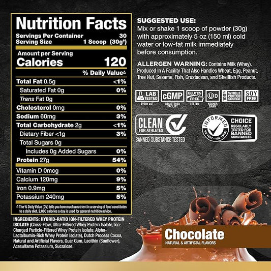 ALLMAX ISOFLEX Whey Protein Isolate, Chocolate - 2 lb - 27 Grams of Protein Per Scoop - Zero Fat & Sugar - 99% Lactose Free - Gluten Free & Soy Free - Approx. 30 Servings