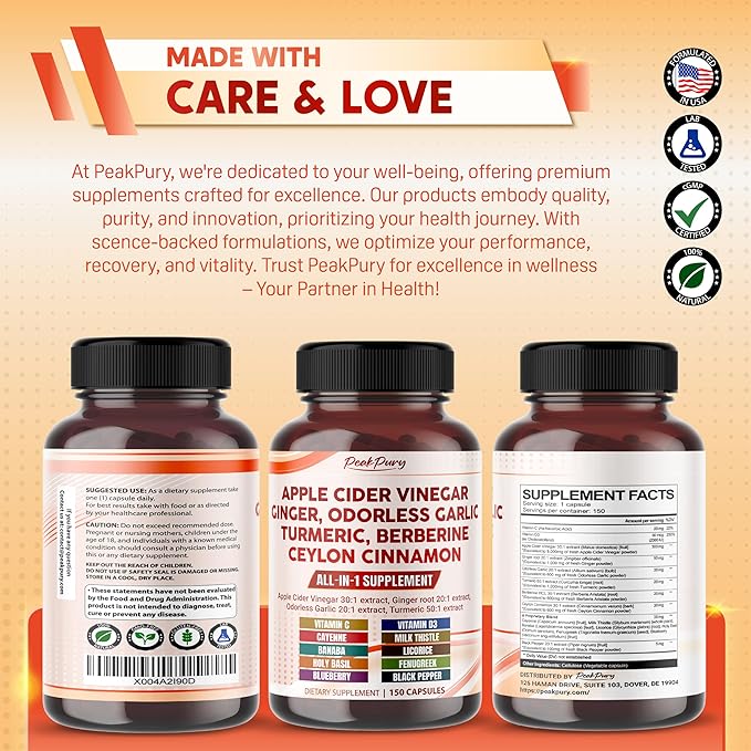 Apple Cider Vinegar 9000mg Ginger 1000mg 600mg Turmeric 1000mg Berberine 600mg -