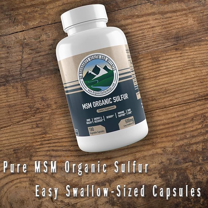 500mg MSM Organic Sulfur Capsules by 180 Vegetable 99.9% Pure