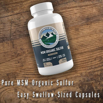 500mg MSM Organic Sulfur Capsules by 180 Vegetable 99.9% Pure