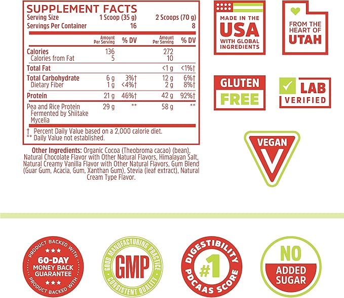 Zhou Nutrition Plant Based Vegan Protein 21g Protein, 16 Servings
