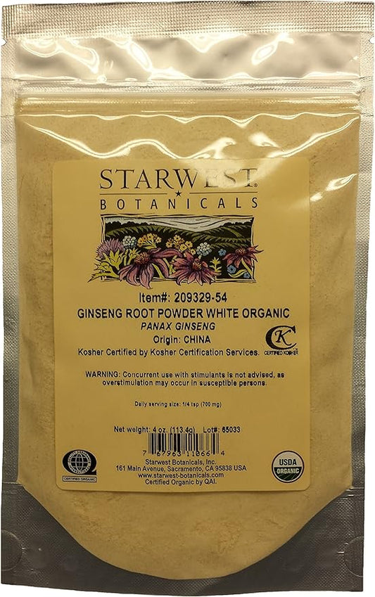 Ginseng Root Powder White Organic 4 Oz,(Starwest