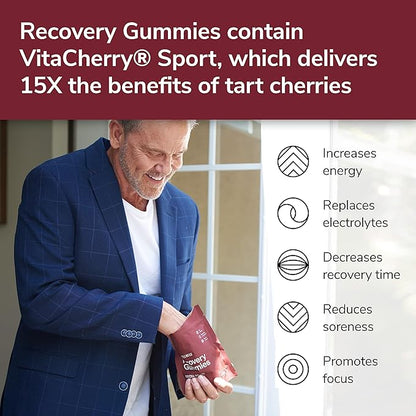 Recovery Gummies - Tart Cherry Gummies for Muscle Recovery - Hibiscus Cherry Flavor with Antioxidants & Electrolytes Combats Soreness, Fights Inflammation, Boosts Energy - Vegan, Non-GMO, Gluten-Free