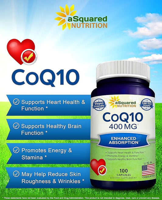 aSquared Nutrition CoQ10 (400mg Max Strength, 100 Veggie Q10 Powder Q-10 Enzyme 10 400 400 mg