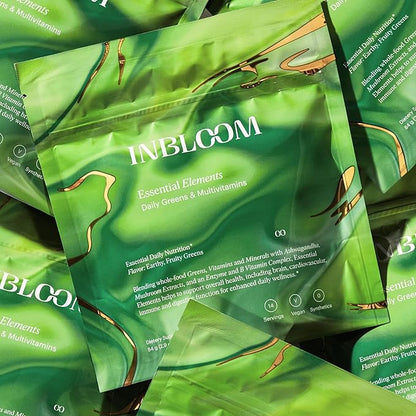 INBLOOM Daily Greens & Multivitamins Powder – Essential Elements for Overall Health, Heart, Immune & Digestive Support with Ashwagandha & B Vitamins, All-Natural, 14 Servings
