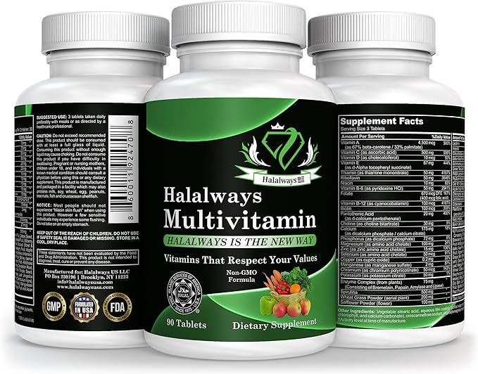 Halalways Multivitamin Certified Halal Multivitamin, Supplement B12, Calcium
