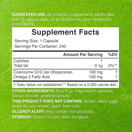 CoQ10 100mg, 240 Capsules – 3 Fatty 100mg – Q10 Supplements